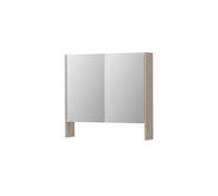 INK SPK3 Armoire de toilette miroir - 80x14x74cm - 2 portes - miroir double face - tablette ouverte - interrupteur et prise de courant - MFC Chêne ivoire 1110130