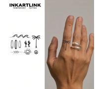 INKARTLINK Tatouages temporaires avec éléments tropicaux - vagues, planche de surf, cactus, palmiers, coucher de soleil, signe de paix. Imperméable, longue durée 1-2 semaines, tatouages factices au de