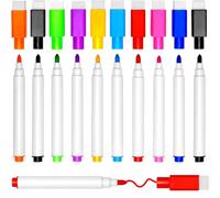 Inkspire Lot de 10 marqueurs magnétiques pour tableau blanc à pointe fine avec capuchon gomme intégré, faible odeur, rechargeables, forte adhérence, séchage rapide pour l'école, le bureau, la maison