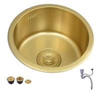 Inless Évier de cuisine rond en acier - 32/36/40 cm - Petit comptoir de bar - Cuve simple au-dessus du comptoir (40 x 40 cm) pour la maison et la maison