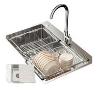 inless Steel 304 Évier de cuisine avec égouttoir à 1 bac et bec verseur en acier brossé H avec siphon et Dr Argenté 80 x 50 cm