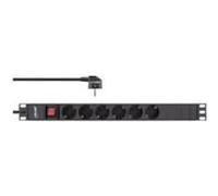 InLine - Bâti de prises (montage en rack) - 3680 Watt - entrée, alimentation CEE 7/7 - prises de sortie : 6 (6 x tension) - 1U - 48,3 cm (19") - 2,0m cordon - noir, RAL 9004 (16415S)