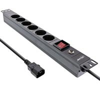 InLine® 16426S InLine® 19" Multiprise, 6x contact de protection, prise C14, protection contre surcharge, interrupteur, 2m, noir