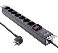 InLine® 19" Steckdosenleiste, 7-fach Schutzkontakt, mit Schalter, 2m, schwarz (16411S)