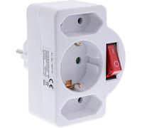 InLine® Adaptateur de prise avec interrupteur, 2 x Euro + 1 x prise de contact de protection, protection contre les contacts, blanc, 16471C
