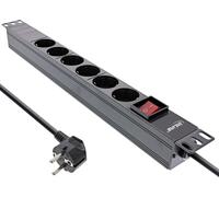 InLine - Bâti de prises (montage en rack) - 3680 Watt - entrée, alimentation CEE 7/7 - prises de sortie : 6 (6 x tension) - 1U - 48,3 cm (19") - 2,0m cordon - noir, RAL 9004 (16415S)