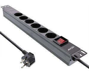InLine - Bâti de prises (montage en rack) - 3680 Watt - entrée, alimentation CEE 7/7 - prises de sortie : 6 (6 x tension) - 1U - 48,3 cm (19") - 2,0m cordon - noir, RAL 9004 (16415S)