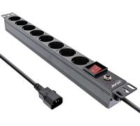 InLine - Bâti de prises (rack - montable) - 2500 Watt - entrée, entrée IEC 60320 C14 - prises de sortie : 8 (8 x CEE 7/7) - 48,3 cm (19") - cordon de 2,0m - noir, RAL 9004 (16428S)