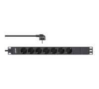 InLine - Bâti de prises (rack - montable) - 3680 Watt - entrée, puissance d'entrée CEE 7/7 - prises de sortie : 7 (7 x mâle) - 1U - 48,3 cm (19") - 2,0m cordon - noir, RAL 9004 (16417I)
