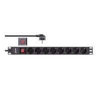 InLine - Bâti de prises (rack - montable) - 3680 Watt - entrée, puissance d'entrée CEE 7/7 - prises de sortie : 8 (8 x type F) - 48,3 cm (19") - 2,0m cordon - noir, RAL 9004 (16418S)