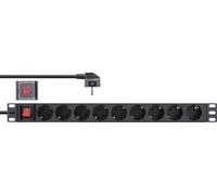 InLine - Bâti de prises (rack - montable) - 3680 Watt - entrée, puissance d'entrée CEE 7/7 - prises de sortie : 9 (9 x type F) - 48,3 cm (19") - 2,0m cordon - Allemagne - noir, RAL 9004 (16419S)