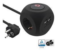 InLine® Charging Cube, 3x prise de terre, 2x USB-C, 2x USB-A, noir, 2m