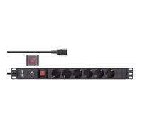 InLine - Multiprise (rack - montable) - 2500 Watt - entrée, entrée IEC 60320 C14 - Prises de sortie : 6 (6 x tension) - 1U - 48,3 cm (19") - 2,0m cordon - noir, RAL 9004 (16426S)