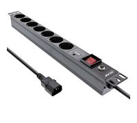 InLine - Multiprise (rack - montable) - 2500 Watt - entrée, entrée IEC 60320 C14 - prises de sortie : 7 (7 x mâle) - 48,3 cm (19") - cordon de 2,0m - noir, RAL 9004 (16427S)