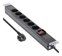 InLine - Multiprise (rack - montable) - 3680 Watt - entrée, puissance d'entrée CEE 7/7 - prises de sortie : 6 (6 x type F) - 48,3 cm (19") - 2,0m cordon - Allemagne - noir, RAL 9004 (16416S)
