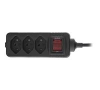 Inline® Multiprise Suisse 3 Prises avec Interrupteur, 1,5 m, Noir