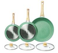 Innerwell Lot de 3 Poêles avec Couvercle 20/24/28 cm, Vert | Revêtement Anti-adhérent, Poêles Induction et Tous Feux, sans PFOA, Lavable au Lave-vaisselle