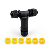 Innfeeltech 1 pièce Boîtier de jonction étanche de type T Connecteur de câble extérieur, sertissage à vis M25, 3 pôles pour câble de 5 à 8 mm, avec 6 pièces de serre-fil et bouchon en caoutchouc