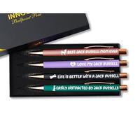 InnoBeta Jack Russell Lot de 4 stylos à bille pour femmes et filles, cadeaux Jack Russell pour les amateurs de Jack Russell, cadeaux Jack Russell pour les anniversaires, Noël