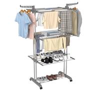 Innotic Etendoir Linge Intérieur et Extérieur, 4 Niveaux Grande Capacité Séchoir à Linge Pliable, Seche Linge Etendoir avec Roues, Acier Inoxydable, 172cm-Gris