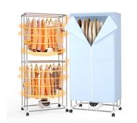 Innotic Sèche Linge Electrique Chauffant, 2 Niveaux Séchoir à Linge Pliable, Etendoir Linge Electrique avec 4 Roues, 1500W Séchage Rapide, Grande Capacité, Acier Inoxydable, Bleu