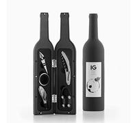 InnovaGoods - Boîte à Bouteille de Vin 5 Pièces, Design Élégant et Original, Set d'Accessoires pour Vin, Fermeture Magnétique, Noir, 7x7x33 cm, Acier Inoxydable