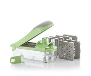 InnovaGoods® Déchiqueteur et Mandoline pour légumes avec Recettes et Accessoires 7 en 1 Choppie Expert, polyvalent, lames en acier inoxydable, récipient et gant inclus, couleur verte.