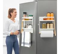 InnovaGoods® Étagère Organisateur Magnétique MagoRac, Organisateur pour la Maison, Organisateur Magnétique pour Réfrigérateur, Organisateur d'Épices, 2 Étagères Pliables, Barre en Bois, Crochets.
