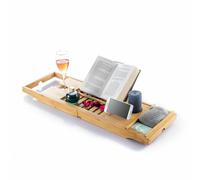 InnovaGoods - Plateau de Baignoire Bambou Extensible, Confort Spa Maison, Antidérapant, Support Livre/Tablette/Smartphone et Verre, Marron, Standard, Bambou