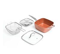 InnovaGoods - Poêle Multifonctions 5 en 1 Copper Coppans, Antiadhésive en Céramique, Multifonction: Rôtir, Cuire, Frire, Vapeur, Four, Argent Métallique, 24x24x9 cm, Aluminium