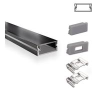INNOVATE U-15 Profilé en aluminium pour ruban LED 2M Argent Dif. Noir 1x | Profilé en aluminium pour ruban LED 2M Convient pour bandes LED jusqu'à 15 mm Compatible Philips hue & Govee