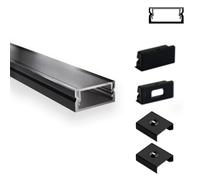 INNOVATE U-15 Profilé en aluminium pour ruban LED 2M Noir Dif. Noir 1x | Profilé en aluminium pour ruban LED 2M Convient pour bandes LED jusqu'à 15 mm Compatible Philips hue & Govee