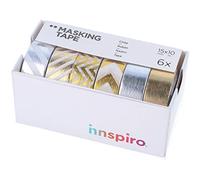 INNSPIRO Lot de 6 rubans masking tape Washi Foil série métal