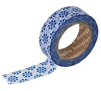 INNSPIRO Ruban masking tape Washi fleurs bleu 15 mm x 10 x m Série outremer