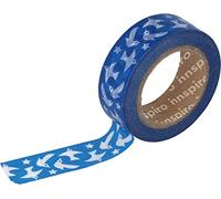 INNSPIRO Ruban masking tape Washi oiseaux bleu 15 mm x 10 x m. Série outre-mer