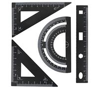 inodiref 4 Pièces Règle Equerre Rapporteur Ensemble de Règles Géométrie Kit avec Règle de 15 Cm Rapporteur et Équerres 60° et 45° pour Student Fournitures, Alliage d'aluminium (Noir)