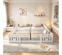 INONEFT Lit bébé 180x200, lit Montessori avec barrière et porte, lit double en bois avec sommier à lattes, lit pour adolescents en bois massif, blanc