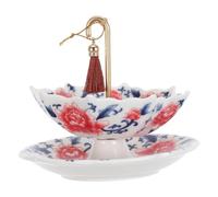 INOOMP 1 Passoire à thé en céramique en forme de parapluie avec support : filtre à thé en porcelaine bleue et blanche de Chine, rotatif, infuseur décoratif pour Kung Fu/café/infusion