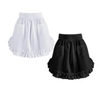 INOOMP 2 Pièces Tablier Cuisine Européen pour Femme avec Double Poche, Coupe Mi-taille Confortable en Polyester, Style Princesse Élégant avec Bordure Volantée, Maison