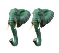 INOOMP 2pcs Crochet Mural Vintage en Résine Forme Tête D'éléphant Vert, Crochet Mural Robuste Multifonction pour Manteaux et Bijoux, pour Organisation Intérieure