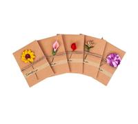 INOOMP 5 Cartes de Vœux Anniversaires en Papier Kraft Vintage Fleurs Décoratives Séchées Fêtes Lot de 5 Pièces Élégantes et Artisanales Couleur Aléatoire pour et