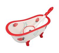 INOOMP Bol à Dessert en Céramique Forme Baignoire Créative 200ml avec Cuillère, Design Portable et Finition Soignée pour Restaurant et Maison