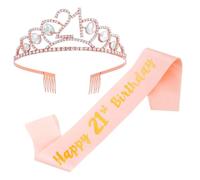INOOMP Couronne D'anniversaire en Alliage Légère avec Tiare Ornée de Cristaux et Bandoulière en Tissu Doré pour Fête D'anniversaire Fille 1set Décorations Élégantes