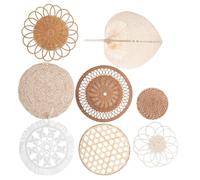 INOOMP Décoration Murale Panier Bohème 8 Pièces en Rotin Tressé Rond | Bois et Chanvre, Tressage Artisanal Léger, Pampilles, pour Salon Chambre la Cuisine et Table