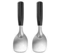 INOOMP Lot de 2 pelles à glace plates en acier inoxydable | Spatule plate robuste, poignée noire antidérapante, idéale pour les desserts glacés (glaces molles et dures) plus