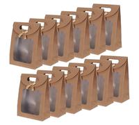 INOOMP Lot de 20 Paquets Kraft D'emballage avec Fenêtre Transparente 14x20 7 Cm, Sachets à Ouverture Rabattable avec Noeud Décoratif, pour Bonbons, Biscuits et Fêtes, Pochettes