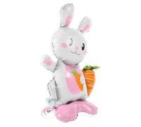 INOOMP Lot de 4 Ballons Géants en Aluminium Forme de Lapin Blanc avec Base, Décoration de Fête D'anniversaire Printanière Facile à Gonfler, Accessoire Carotte Inclus