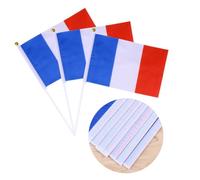 INOOMP Mini Drapeaux Français Polyester Léger et Couture Lisse Lot de 50 à Main Bâton Blanc et Tête Ronde Dorée, 14x21cm pour Jeux et Petites Parades