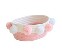 INOOMP Panier de Rangement Tressé en Corde de Coton Boule en Peluche, Taille S, Couleur Rose, Corbeille Décorative pour Bureau et Maison, Boîte de Rangement pour Cosmétiques et Petits