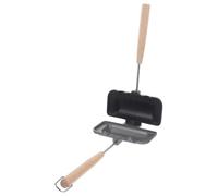 INOOMP Poêle à Sandwich Double Face en Aluminium Manche en Bois, Compatible Gaz et Induction, Moule Antiadhésif Pratique Cuisine Familiale